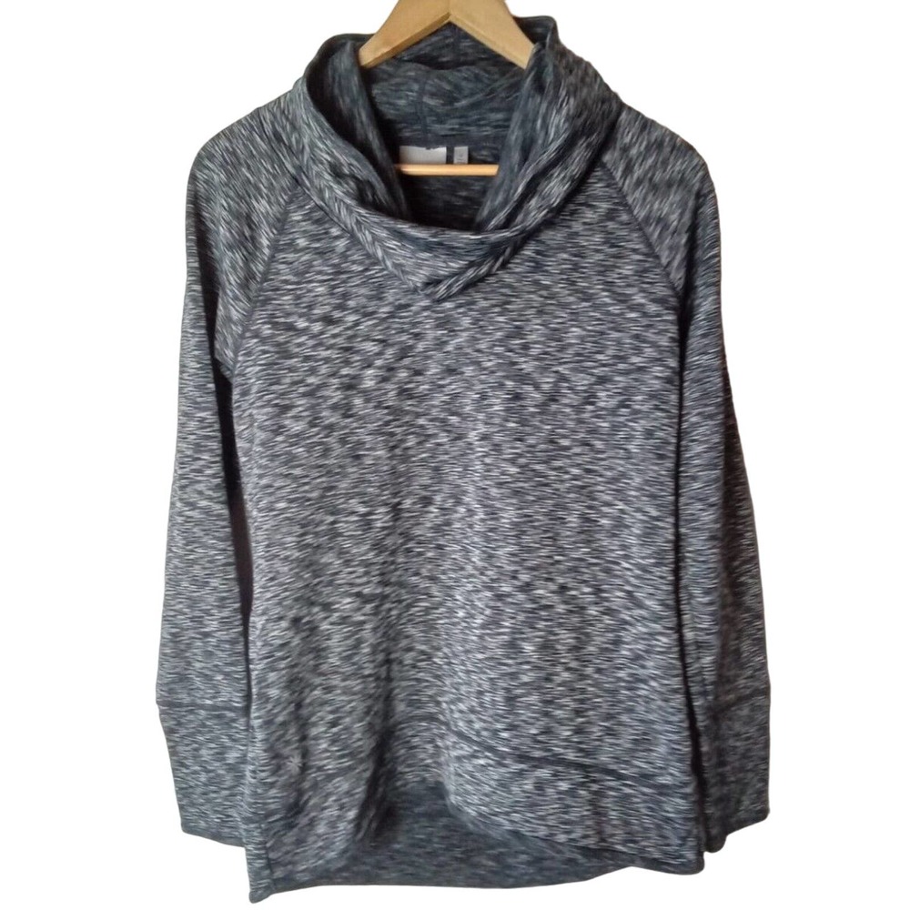 Athleta Womens Sweatshirt M Space Dye Tranquility Cowl Neck Black Gray